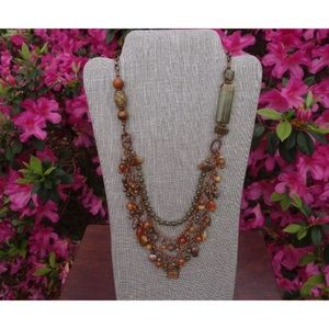 Copper, Agate, Nephrite Jade 3 Strand Necklace